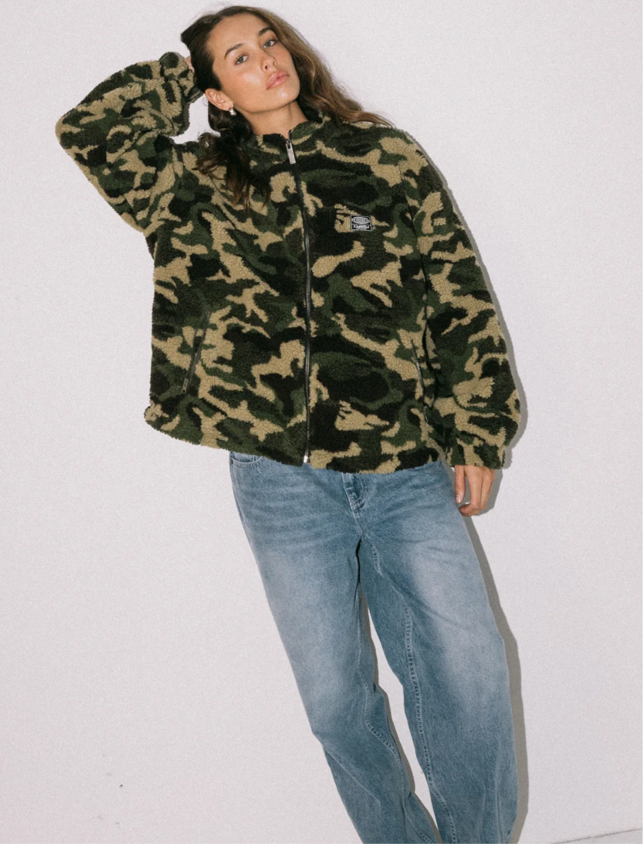Camo Zip Through Sherpa Fleece